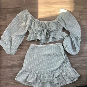 Leith Women's Plaid Crop Top & Skirt Set Multicolor Casual Outfit